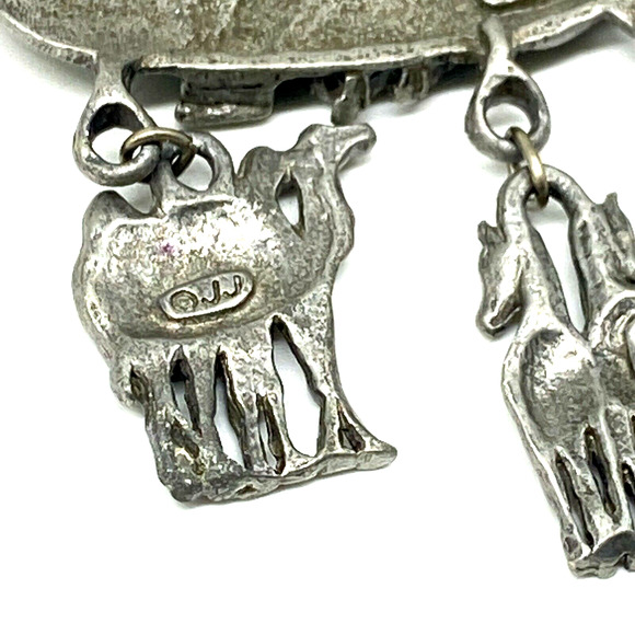 "JJ" Jonette Jewelry Silver Pewter 'NOAH'S ARK ~ Animal Charms' Pin Brooch Vtg - Picture 7 of 11